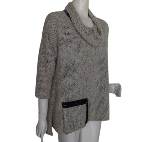 YUSHI Sweater, M/L, Eyelash Knit Gray, Cowl Neck, Pocket, 3/4 sleeves VINTAGE - Picture 2 of 12